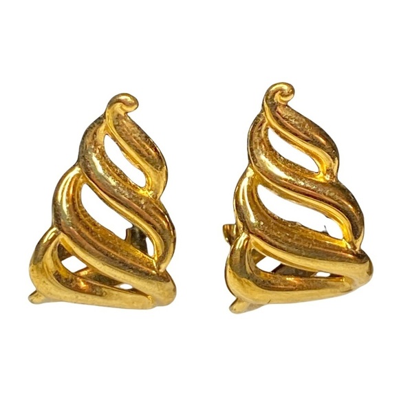 Vintage 80s signed NAPIER gold tone interlock swirls screw back clip on Medium - Picture 3 of 11